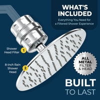 What's Included All Metal Shower Head Filter with 8 Inch Rainfall Shower Head Chrome / 2.5 GPM Chrome / 1.75 GPM - The Shower Head Store