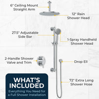 What's Included 2-Handle Valve and Trim Shower System with Dual Shower Head and Slide Bar Chrome / 2.5 - The Shower Head Store