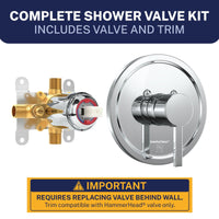 Complete Valve Kit Valve and Trim - All Metal 1-Handle Tub and Shower Valve with Trim Kit Chrome - The Shower Head Store