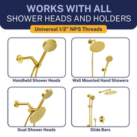 Compatibility ALL METAL Shower Hose Attachment for Shower Head – Brushed Gold / 72 Inches - The Shower Head Store