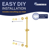 Easy Install 27.5 Inch Shower Head Slide Bar Brushed Gold - The Shower Head Store