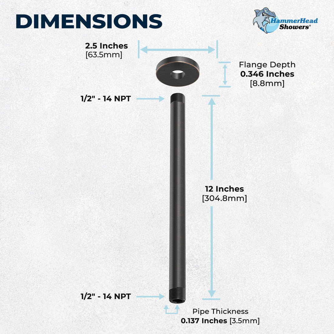 Dimensions Straight Shower Arm Oil Rubbed Bronze / 12 Inch - The Shower Head Store