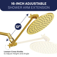 Dimensions 12 Inch Adjustable Shower Arm Extension 12 Inch / Brushed Gold - The Shower Head Store