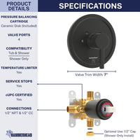 Dimensions Valve and Trim - All Metal 1-Handle Tub and Shower Valve with Trim Kit Matte Black - The Shower Head Store