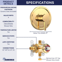 Dimensions Valve and Trim - All Metal 1-Handle Tub and Shower Valve with Trim Kit Polished Brass - The Shower Head Store