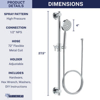 Dimensions ALL Metal Shower Slide Bar with Hand Held Shower Head & Hose Chrome / 2.5 GPM Chrome / 1.75 GPM - The Shower Head Store