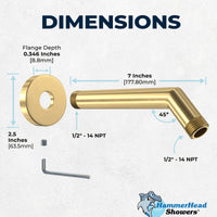 Dimensions All Metal 7" Shower Arm Brushed Gold - The Shower Head Store