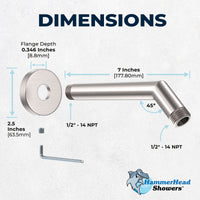 Dimensions All Metal 7" Shower Arm Brushed Nickel - The Shower Head Store