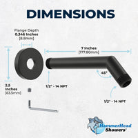 Dimensions All Metal 7" Shower Arm Matte Black - The Shower Head Store