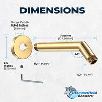 Dimensions All Metal 7" Shower Arm Polished Brass - The Shower Head Store