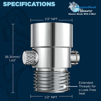 (Dimensions) HammerHead Showers ALL METAL Water Flow Control Valve for Shower Head - Brass Push-Button Shower Shut Off Valve Reduces Flow to a Trickle - Plumbing Code Compliant Chrome - The Shower Head Store