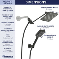 Dimensions Square Dual Shower Head Set Matte Black / 2.5 - The Shower Head Store