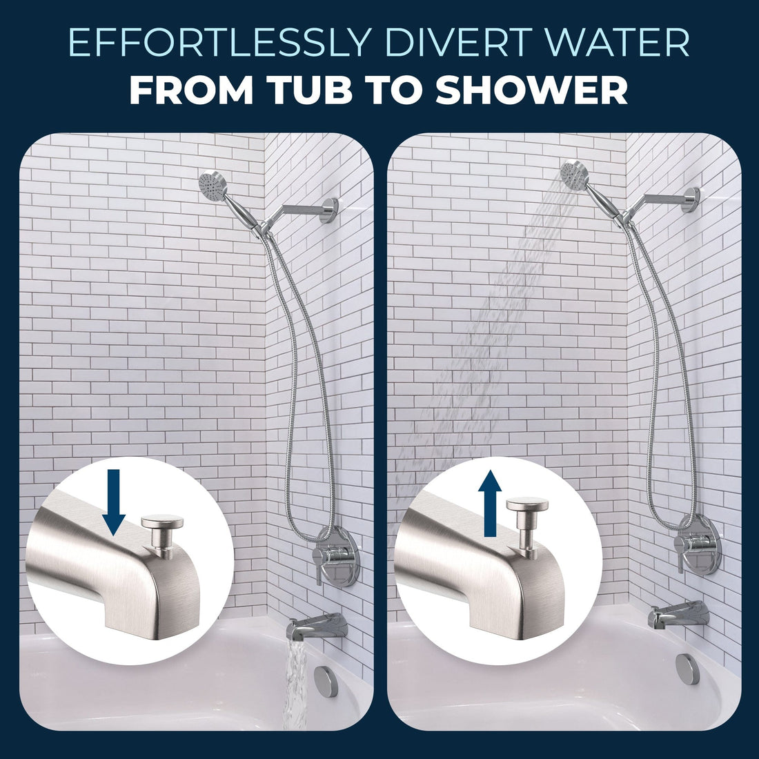 Diverter Tub Spout with Valve and Trim 3-Spray Handheld and Shower Arm Brushed Nickel / 2.5 GPM Brushed Nickel / 1.75 GPM - The Shower Head Store