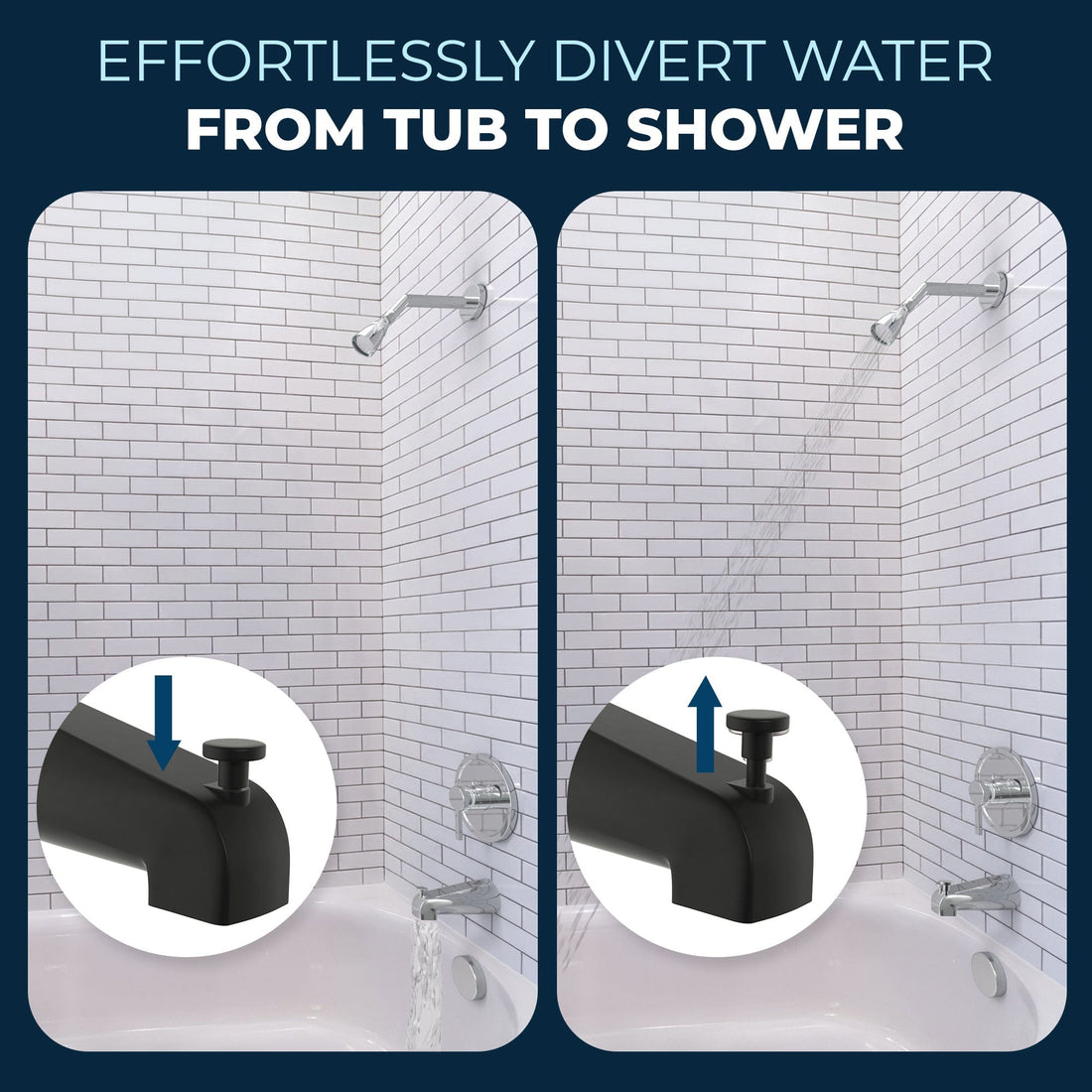 Diverter 2 Inch High Pressure Shower Head Set with Tub Spout and Valve and Trim Matte Black / 2.5 GPM Matte Black / 1.75 GPM - The Shower Head Store