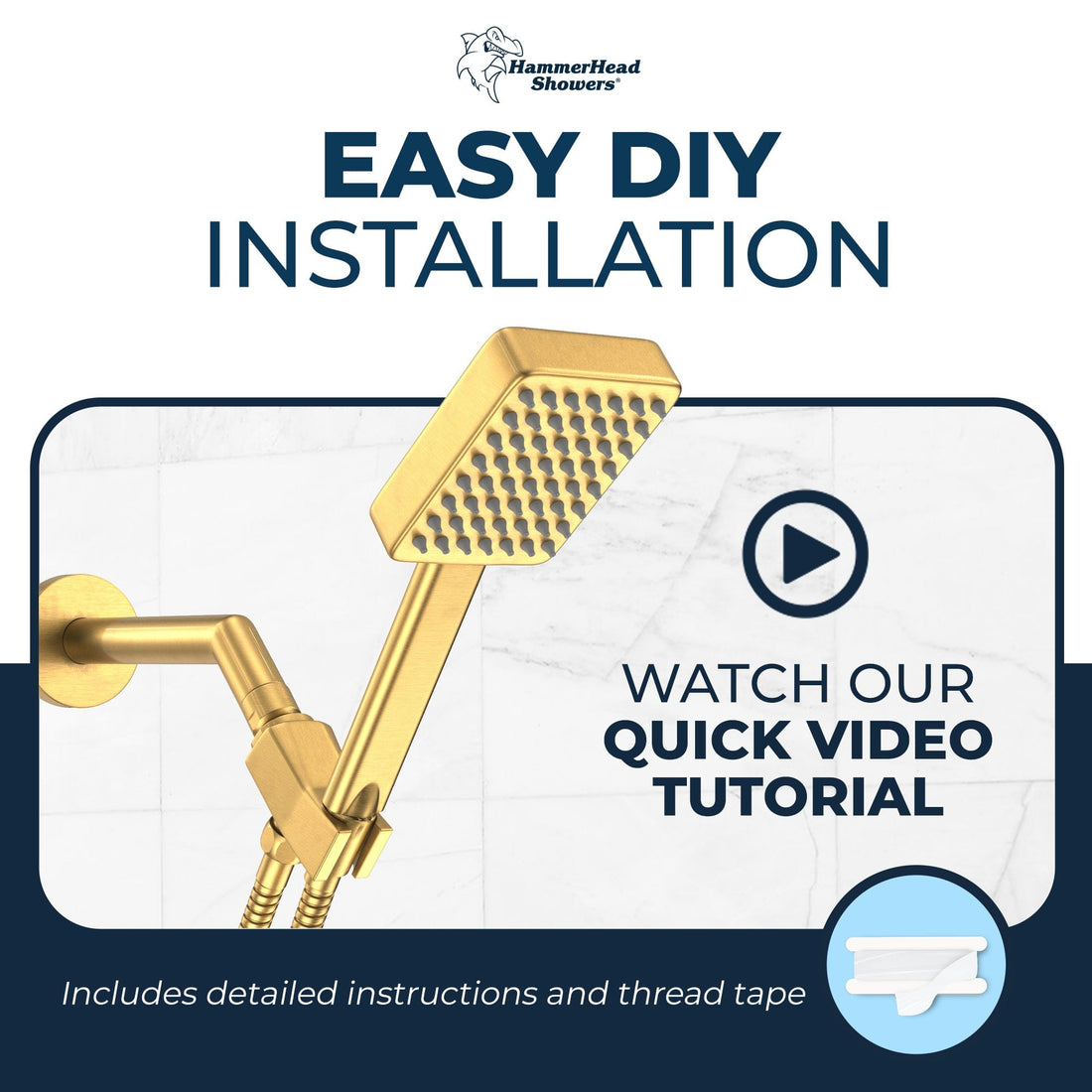 Easy Installation Handheld Square Shower Head Set Brushed Gold  / 2.5 - The Shower Head Store