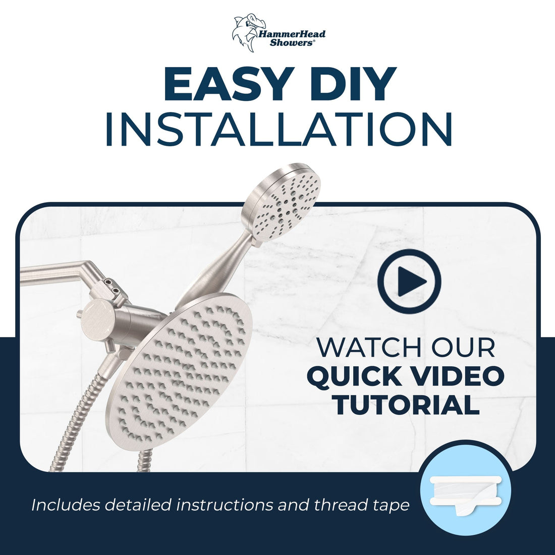 Easy Install All Metal 3-Spray Dual Shower Head Combo Brushed Nickel / 2.5 GPM - The Shower Head Store