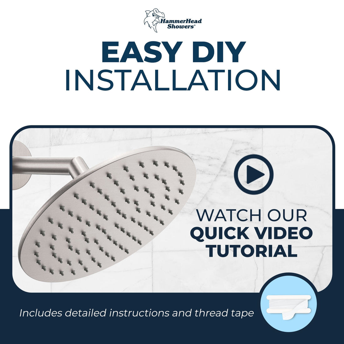 Installation 8 Inch Round Rain Shower Head Brushed Nickel / 2.5 GPM Brushed Nickel / 1.75 GPM - The Shower Head Store