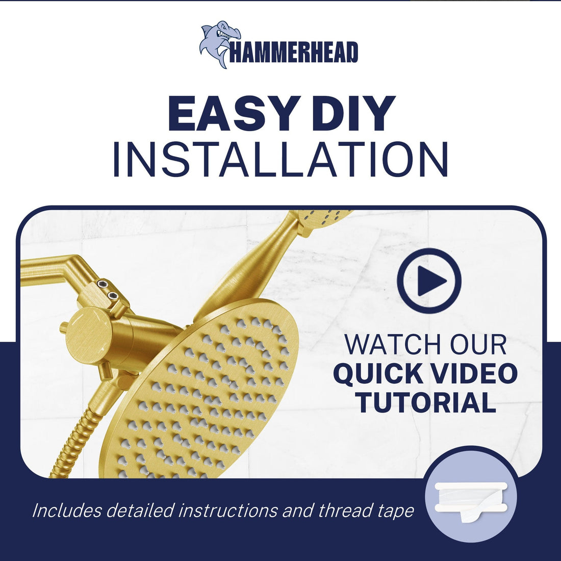 Installation Solid Brass 3-Way Diverter With Handheld Shower Holder Brushed Gold - The Shower Head Store