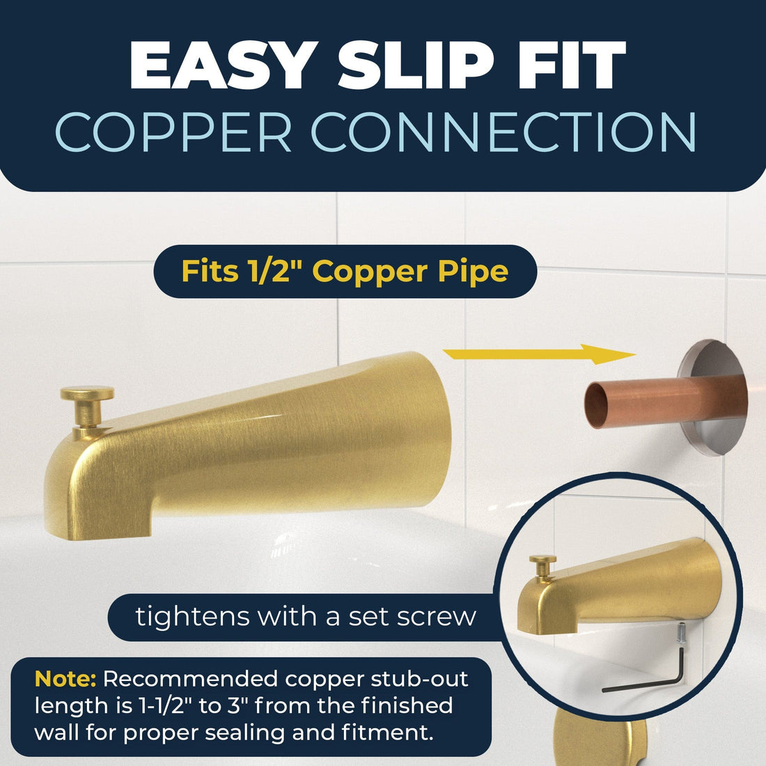 Easy Slip Fit Tub_Spout Brushed Gold - The Shower Head Store