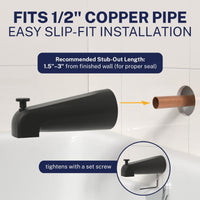 Easy Slip Fit Installation Tub Spout Matte Black - The Shower Head Store