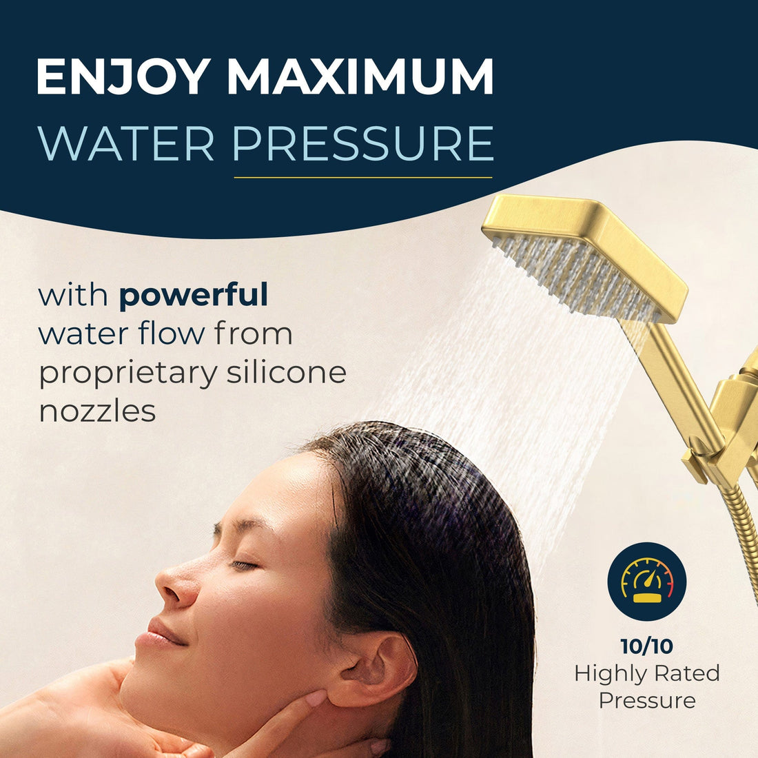 Max Pressure Handheld Square Shower Head Set Brushed Gold  / 2.5 - The Shower Head Store