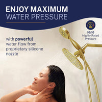 Max Pressure All Metal 3-Spray Dual Shower Head Combo with Hand Held & Rain Shower - Brushed Gold - The Shower Head Store