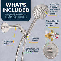 What's Included Valve and Trim, Low Flow 1-Spray Handheld and 7" Shower Arm Brushed Nickel / 1.75 - The Shower Head Store