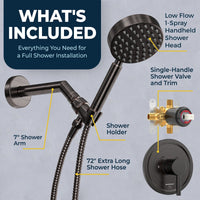 What's Included Valve and Trim, Low Flow 1-Spray Handheld and 7" Shower Arm Oil Rubbed Bronze / 1.75 - The Shower Head Store