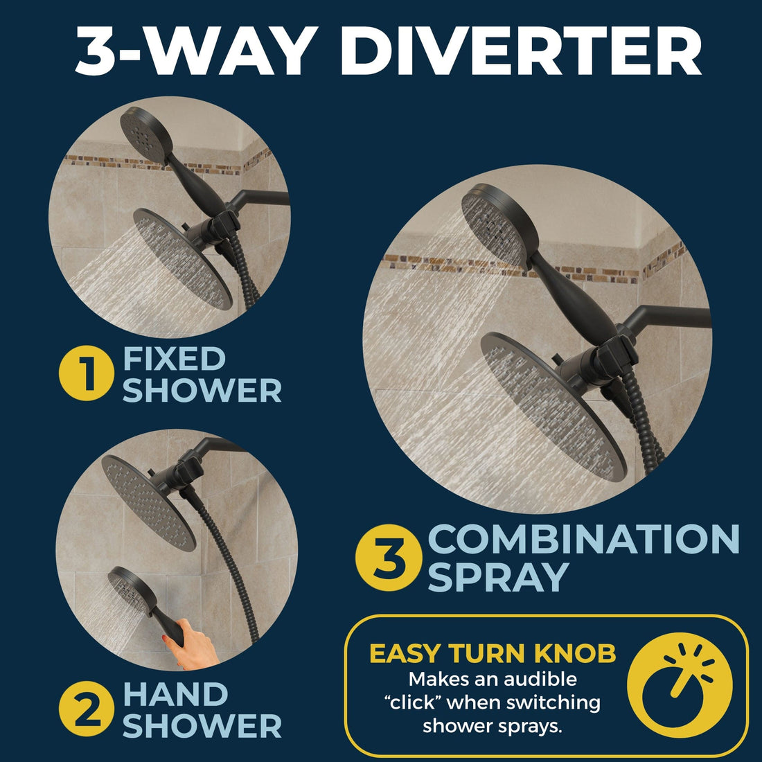 Features Diverter with Holder Matte Black  - The Shower Head Store