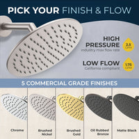 Collection 8 Inch Round Rain Shower Head Brushed Nickel / 2.5 GPM Brushed Nickel / 1.75 GPM - The Shower Head Store