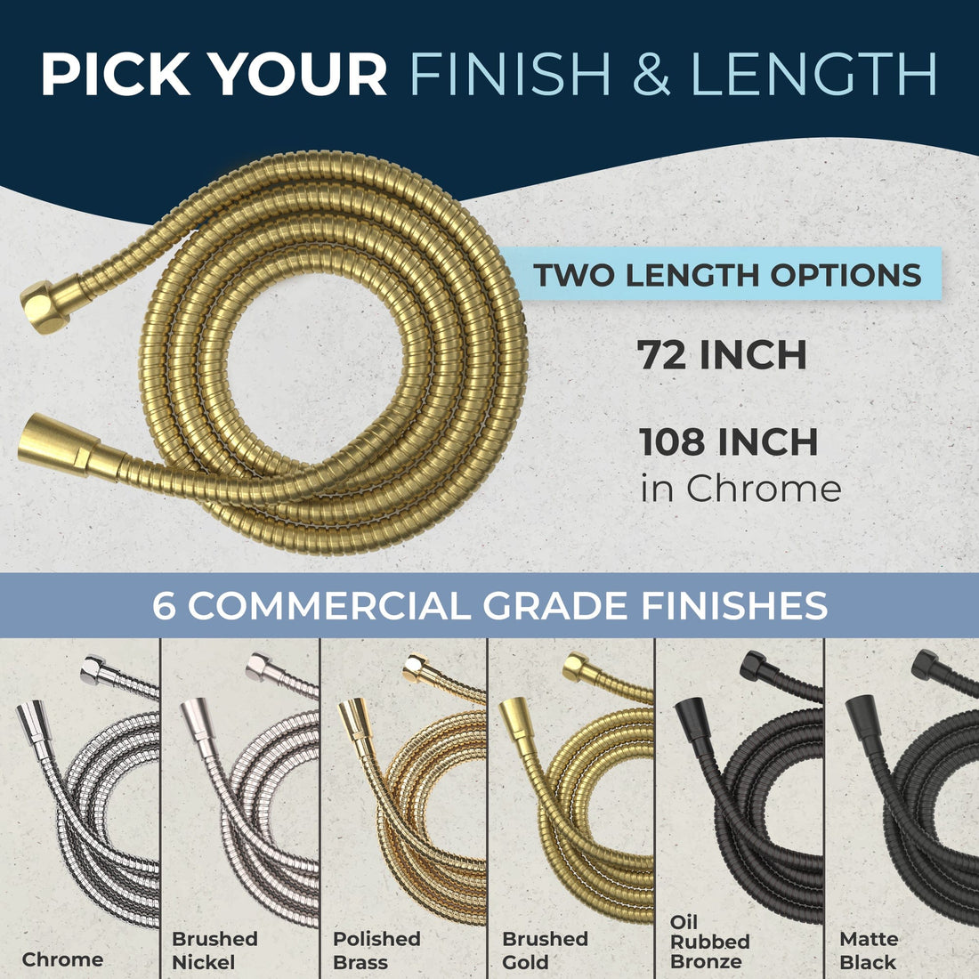Finish and Flow Shower Hose Attachment for Shower Head 72 Inch Brushed Gold / 72 Inches - The Shower Head Store