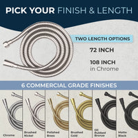 Finish and Flow Shower Hose Attachment for Shower Head 72 Inch Brushed Nickel - The Shower Head Store