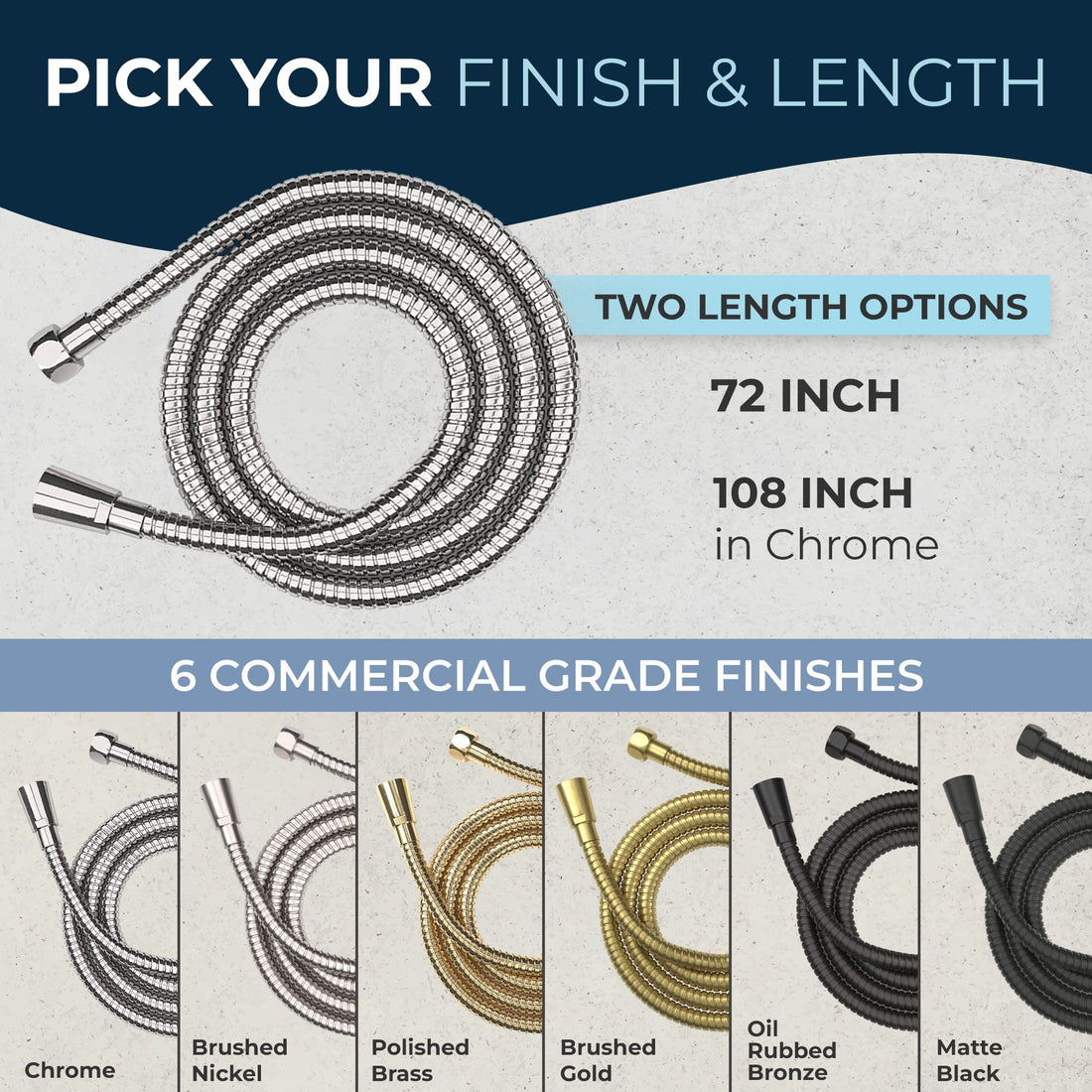 Finish and Flow Shower Hose Attachment for Shower Head Chrome / 72 Inches Chrome / 108 Inches - The Shower Head Store