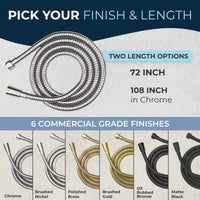 Finish and Flow Shower Hose Attachment for Shower Head Chrome / 72 Inches Chrome / 108 Inches - The Shower Head Store