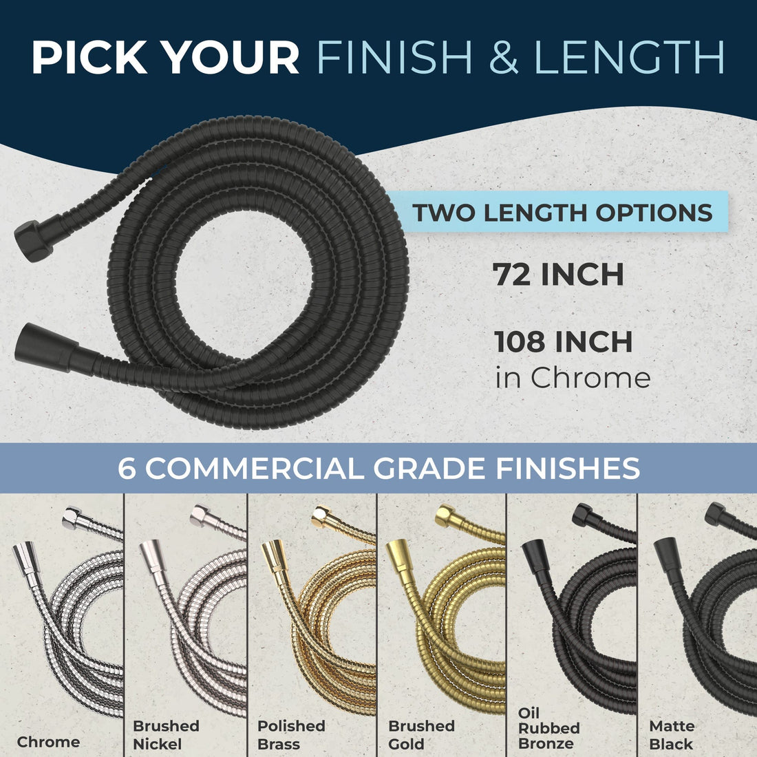 Finish and Flow Shower Hose Attachment for Shower Head 72 Inch Matte Black  - The Shower Head Store