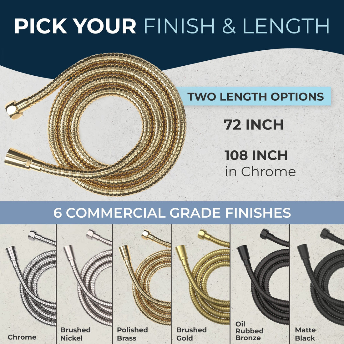 Finish and Flow Shower Hose Attachment for Shower Head Polished Brass / 72 Inches - The Shower Head Store