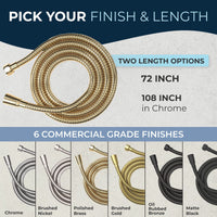 Finish and Flow Shower Hose Attachment for Shower Head Polished Brass / 72 Inches - The Shower Head Store