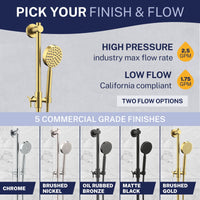 Variations ALL Metal Shower Slide Bar with Hand Held Shower Head & Hose Brushed Gold - The Shower Head Store