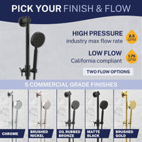 Flow Rate and Finish ALL Metal Shower Slide Bar with Hand Held Shower Head & Hose Matte Black / 2.5 GPM Matte Black / 1.75 GPM - The Shower Head Store