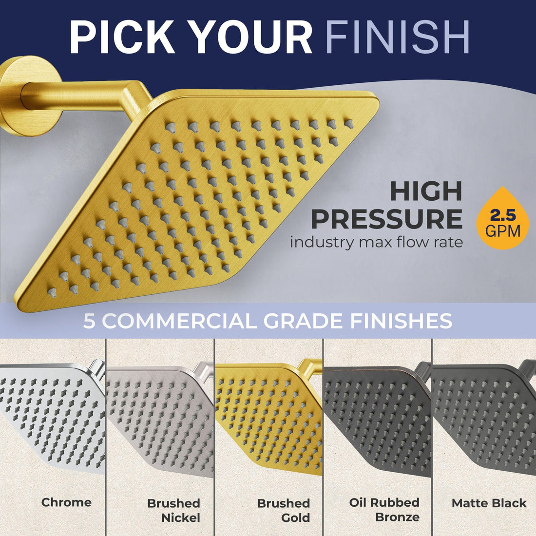 Our Collection Square Rain Shower Head Brushed Gold  / 2.5 - The Shower Head Store