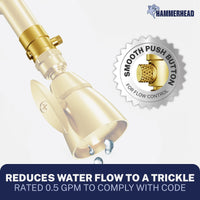 Smooth Push Trickle Valve Installed to Handheld Shower Head Brushed Gold - The Shower Head Store