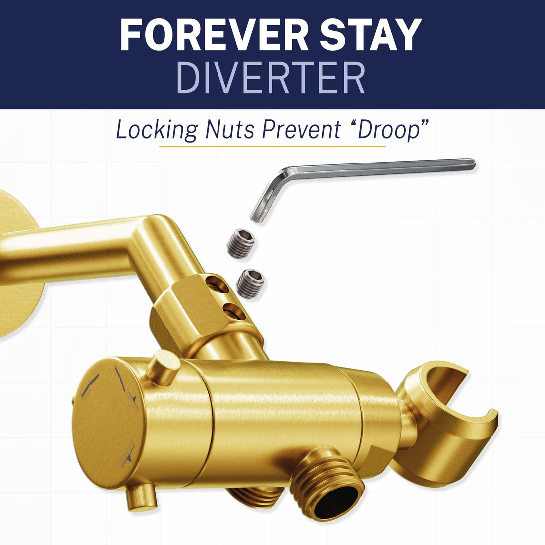 Forever Stay Solid Brass 3-Way Diverter With Handheld Shower Holder Brushed Gold - The Shower Head Store