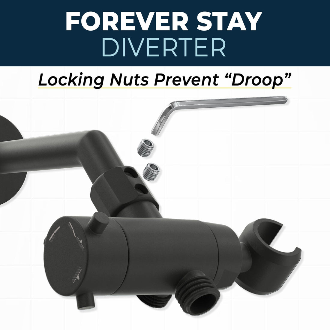 Forever Stay Diverter Diverter with Holder Matte Black  - The Shower Head Store