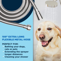Extra Long Hose 3 Spray Settings for Pet Shower Head Handheld Shower Head Massage Wide and Mist Spray Polished Chrome - The Shower Head Store 2.5 / Chrome