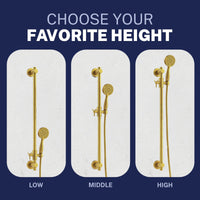 Adjustable Height Slide Bar with 3-Spray Hand Held Shower Head & Hose Brushed Gold / 2.5 GPM Brushed Gold / 1.75 GPM - The Shower Head Store