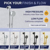 Variations ALL Metal Shower Slide Bar with Hand Held Shower Head & Hose Brushed Gold / 2.5 GPM Brushed Gold / 1.75 GPM - The Shower Head Store