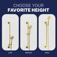 Adjustable Height ALL Metal Shower Slide Bar with Hand Held Shower Head & Hose Brushed Gold - The Shower Head Store