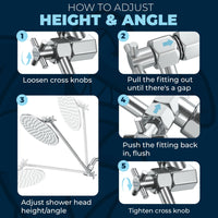(How to Adjust Height and Angle) Adjust Shower Head Height 16 Inch Adjustable Shower Arm with 8 Inch Rain Shower Head Chrome / 16 Inch / 2.5 GPM - The Shower Head Store