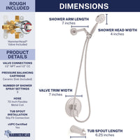 Dimensions 1-Handle Valve and Trim Shower System Brushed Nickel / 2.5 GPM - The Shower Head Store