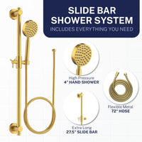 Inclusions ALL Metal Shower Slide Bar with Hand Held Shower Head & Hose Brushed Gold - The Shower Head Store